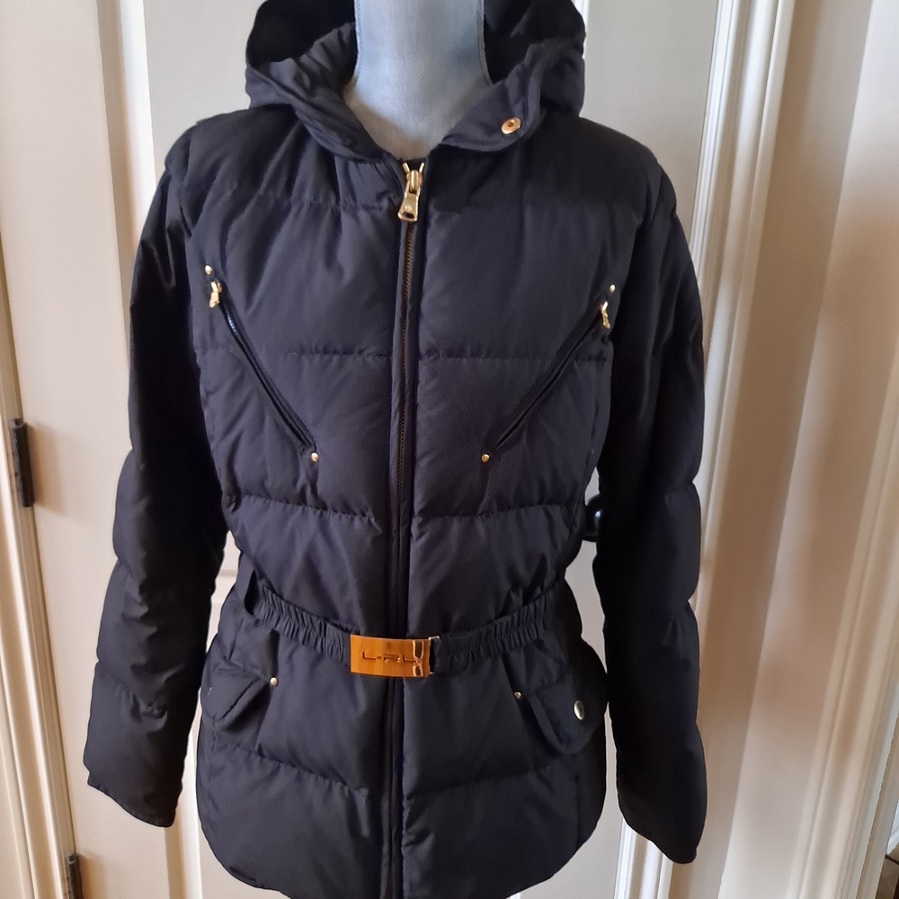 Lauren Ralph Lauren Dark Puffer Coat with Gold Accents